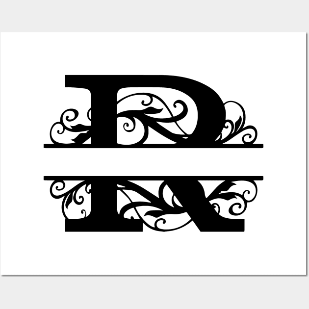 The Letter R Black And White Floral Wall Art by kimoufaster